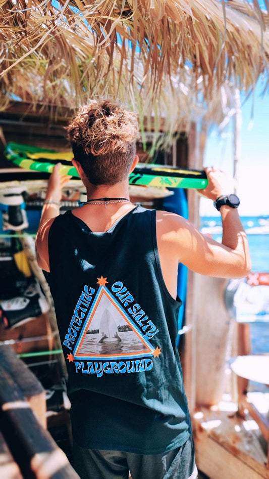 PROTECTING OUR SALTY PLAYGROUND SLEEVELESS ORGANIC T-SHIRT